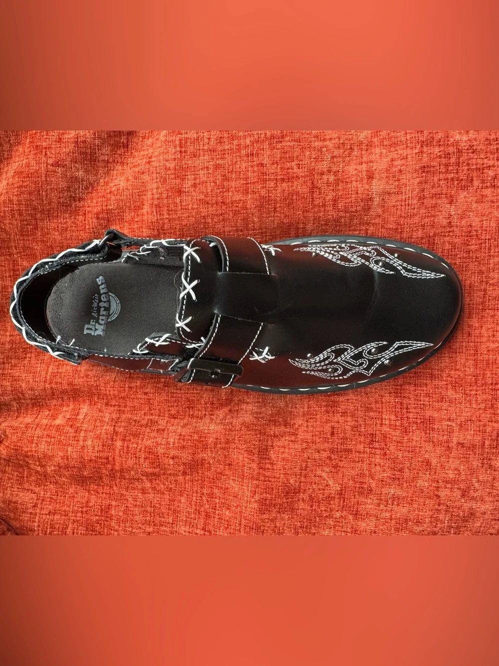 Dr. Martens Black Leather Buckle Slip-On Loafers with White Stitch Detail - Picture 14 of 16